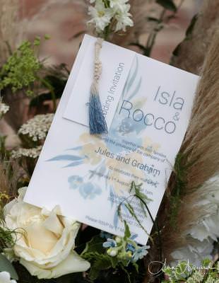 Blue floral wedding invitation