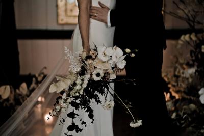 Black and white wedding bouquet Wiltshire