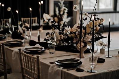 Black and white wedding styling Dorset