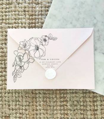 Line art floral wedding invitation envelope