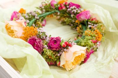 Floral crown festival wedding Dorset
