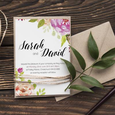 Rustic floral wedding invitation